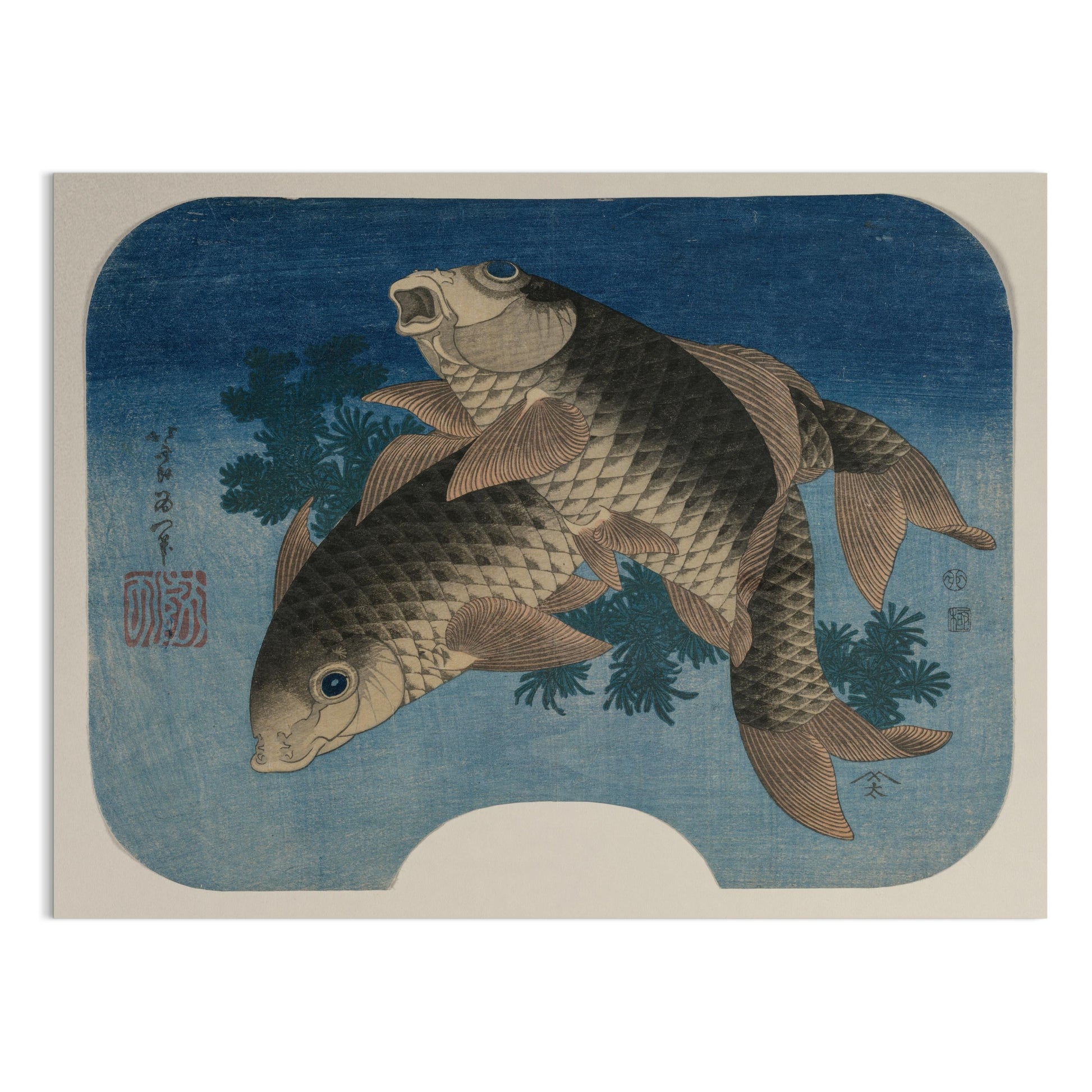 Premium Poster of Elegant Japanese Style Koi Fish Swimming In Blue Posters