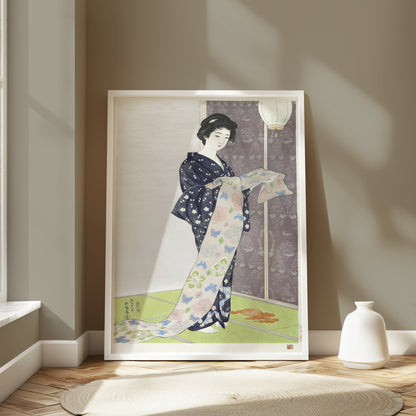 Premium Poster of Elegant Kimono Clad Woman with Floral Print Posters