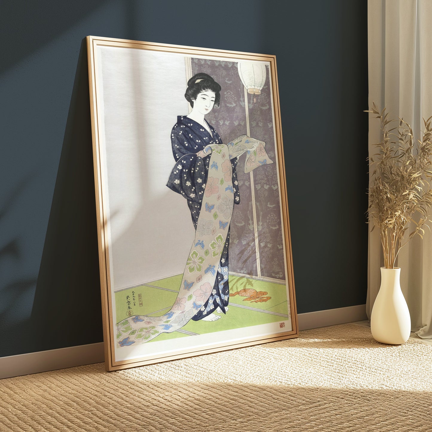 Premium Poster of Elegant Kimono Clad Woman with Floral Print Posters