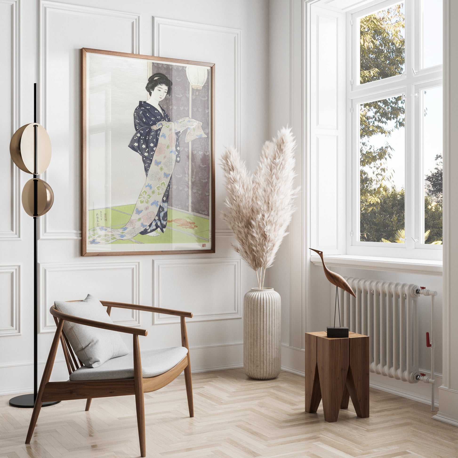 Premium Poster of Elegant Kimono Clad Woman with Floral Print Posters