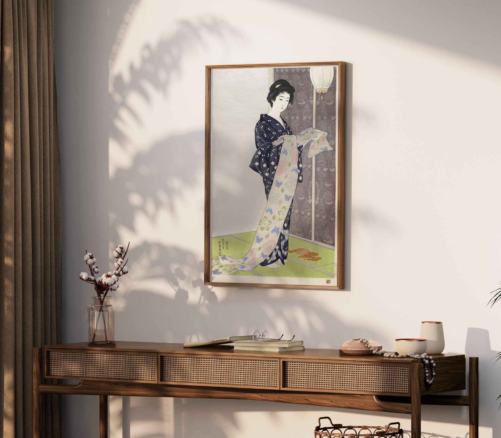 Premium Poster of Elegant Kimono Clad Woman with Floral Print Posters