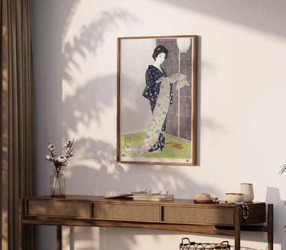 Premium Poster of Elegant Kimono Clad Woman with Floral Print Posters