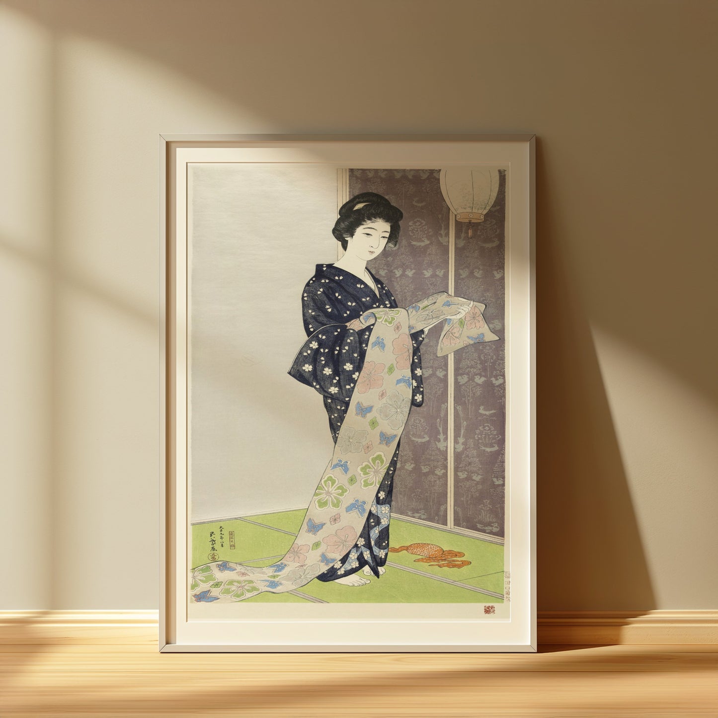 Premium Poster of Elegant Kimono Clad Woman with Floral Print Posters