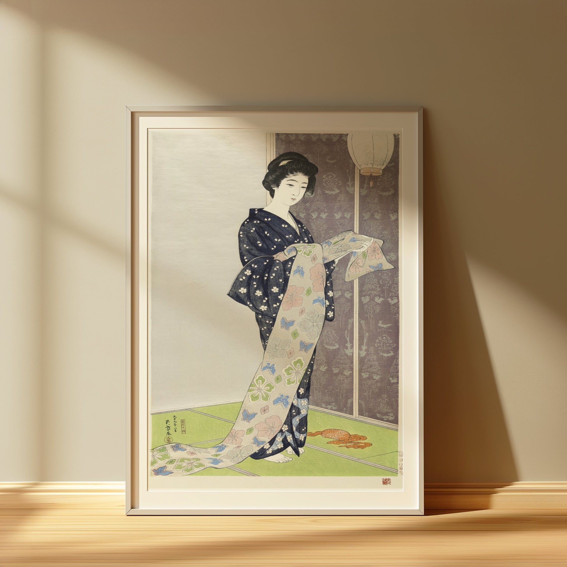 Premium Poster of Elegant Kimono Clad Woman with Floral Print Posters