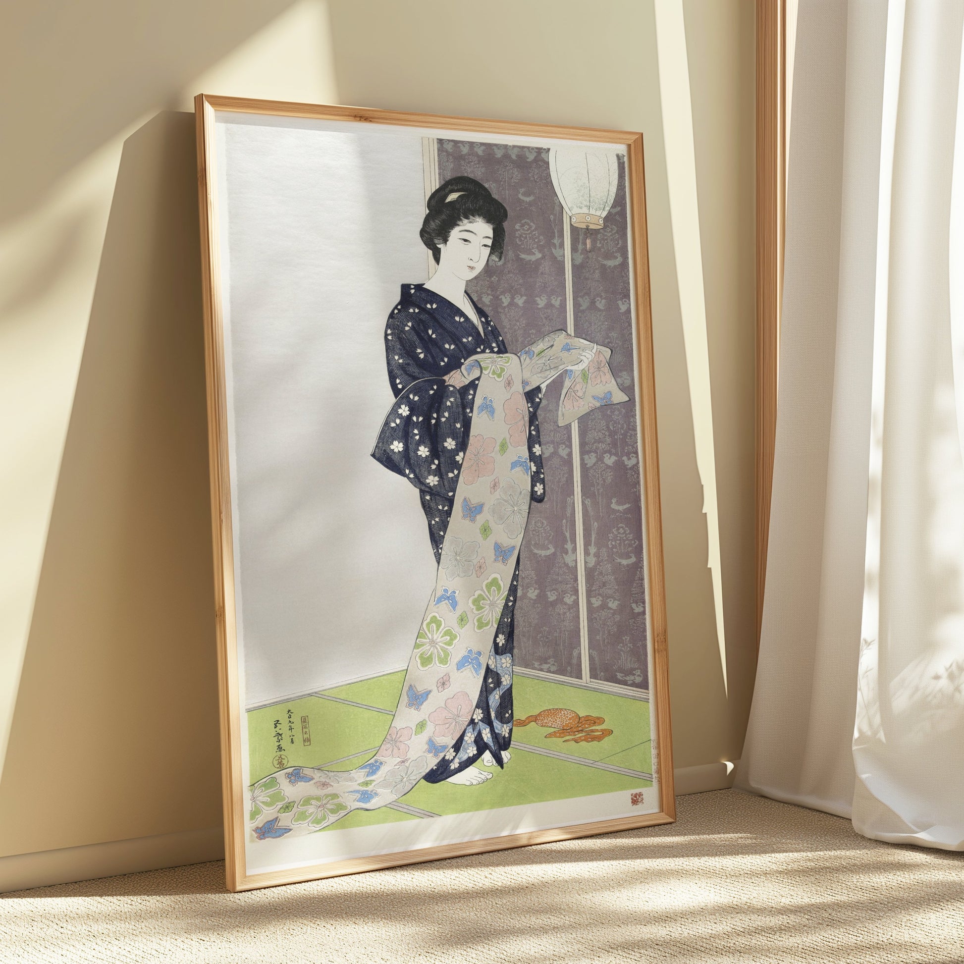 Premium Poster of Elegant Kimono Clad Woman with Floral Print Posters