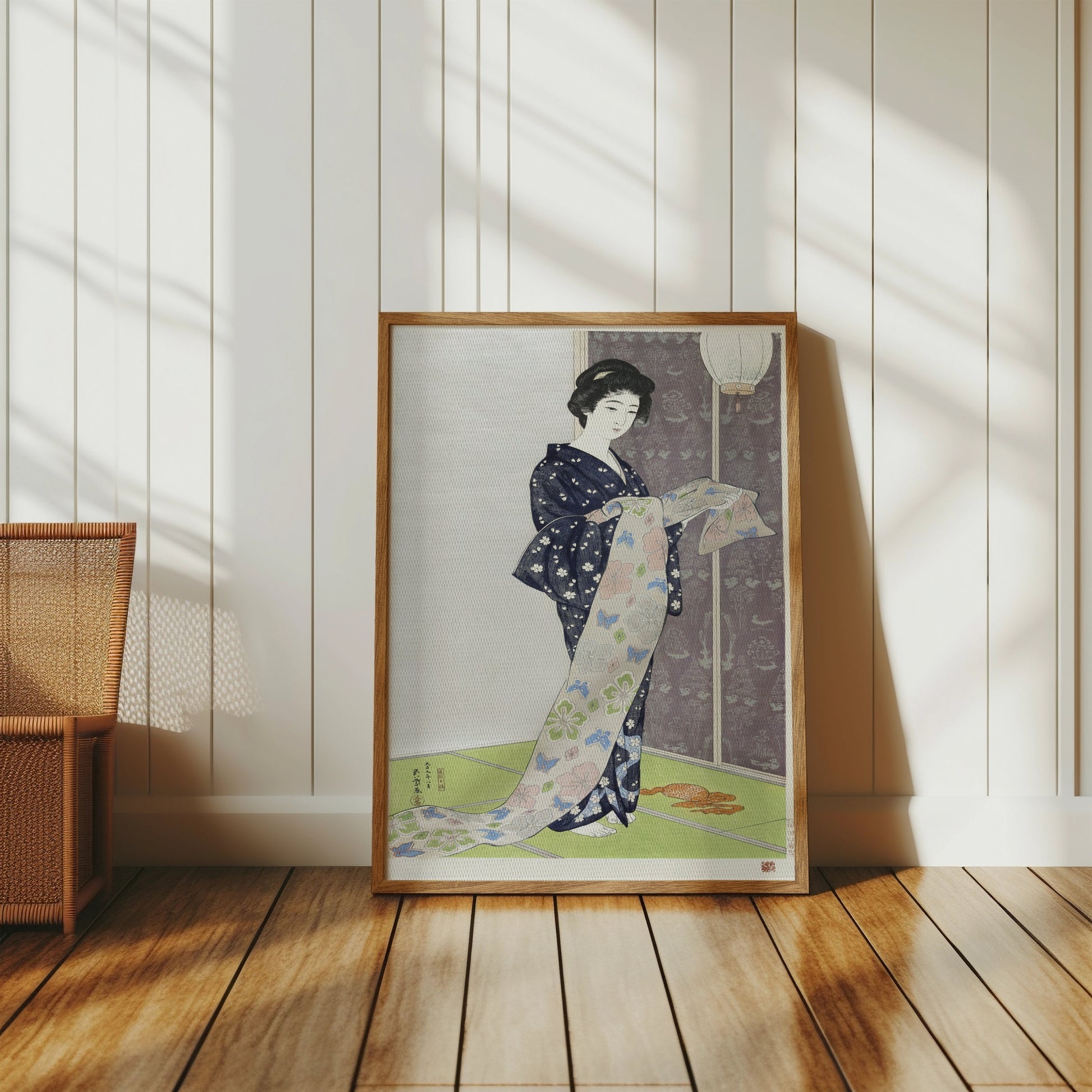 Premium Poster of Elegant Kimono Clad Woman with Floral Print Posters