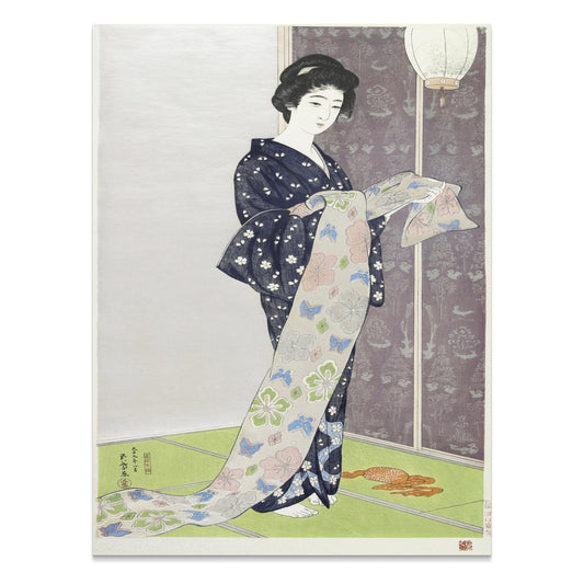 Premium Poster of Elegant Kimono Clad Woman with Floral Print Posters