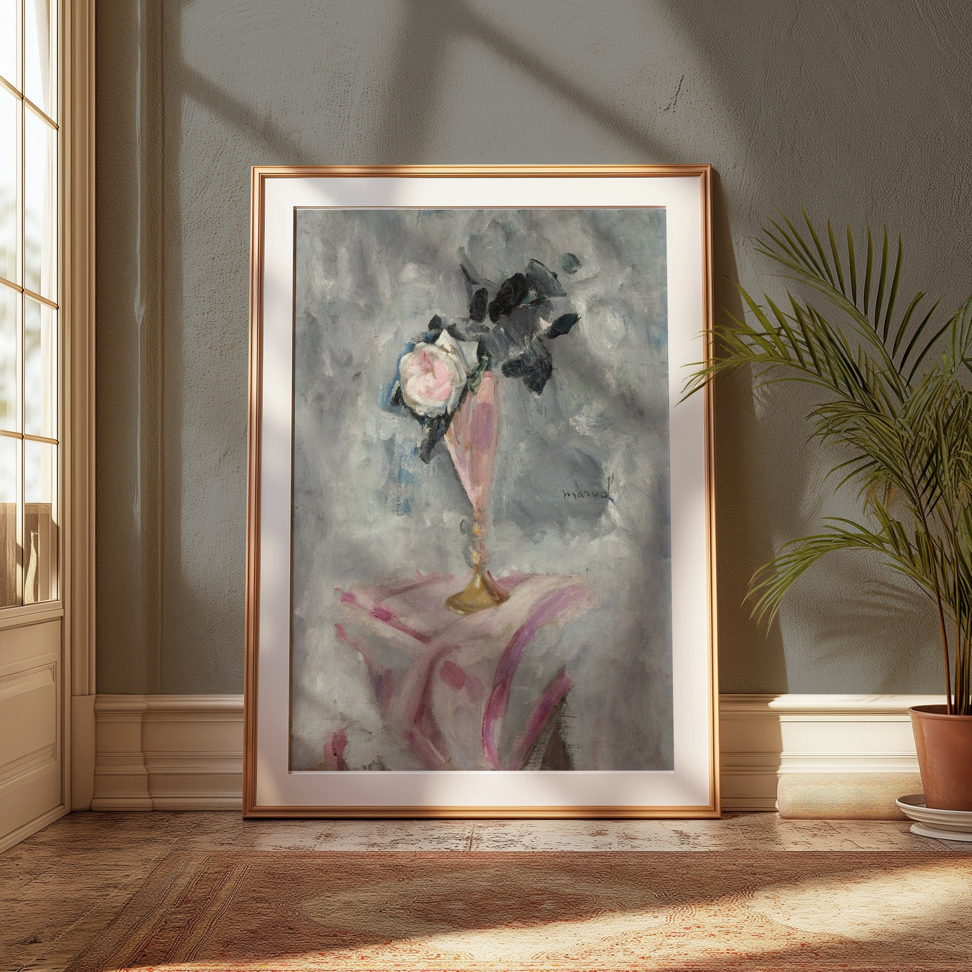 Premium Poster of Elegant Pink Vase with Floral Arrangement Posters