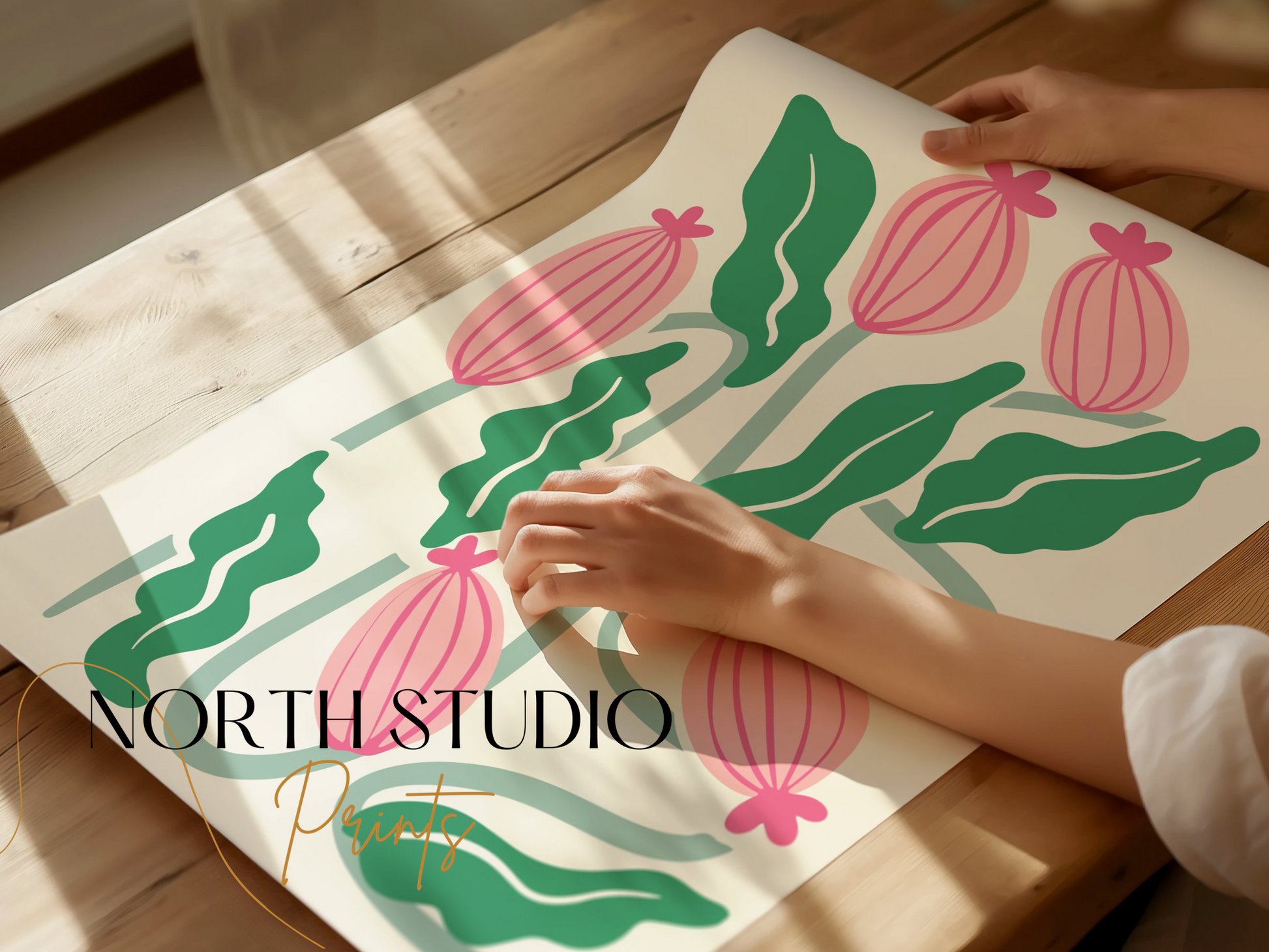 Premium Poster of Elegant Pink and Green Botanical Art Posters