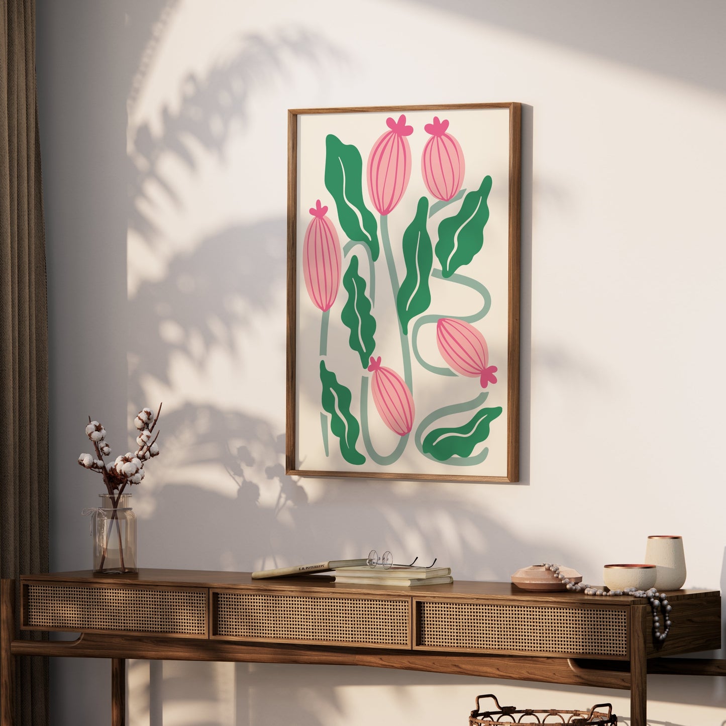 Premium Poster of Elegant Pink and Green Botanical Art Posters