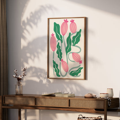 Premium Poster of Elegant Pink and Green Botanical Art Posters