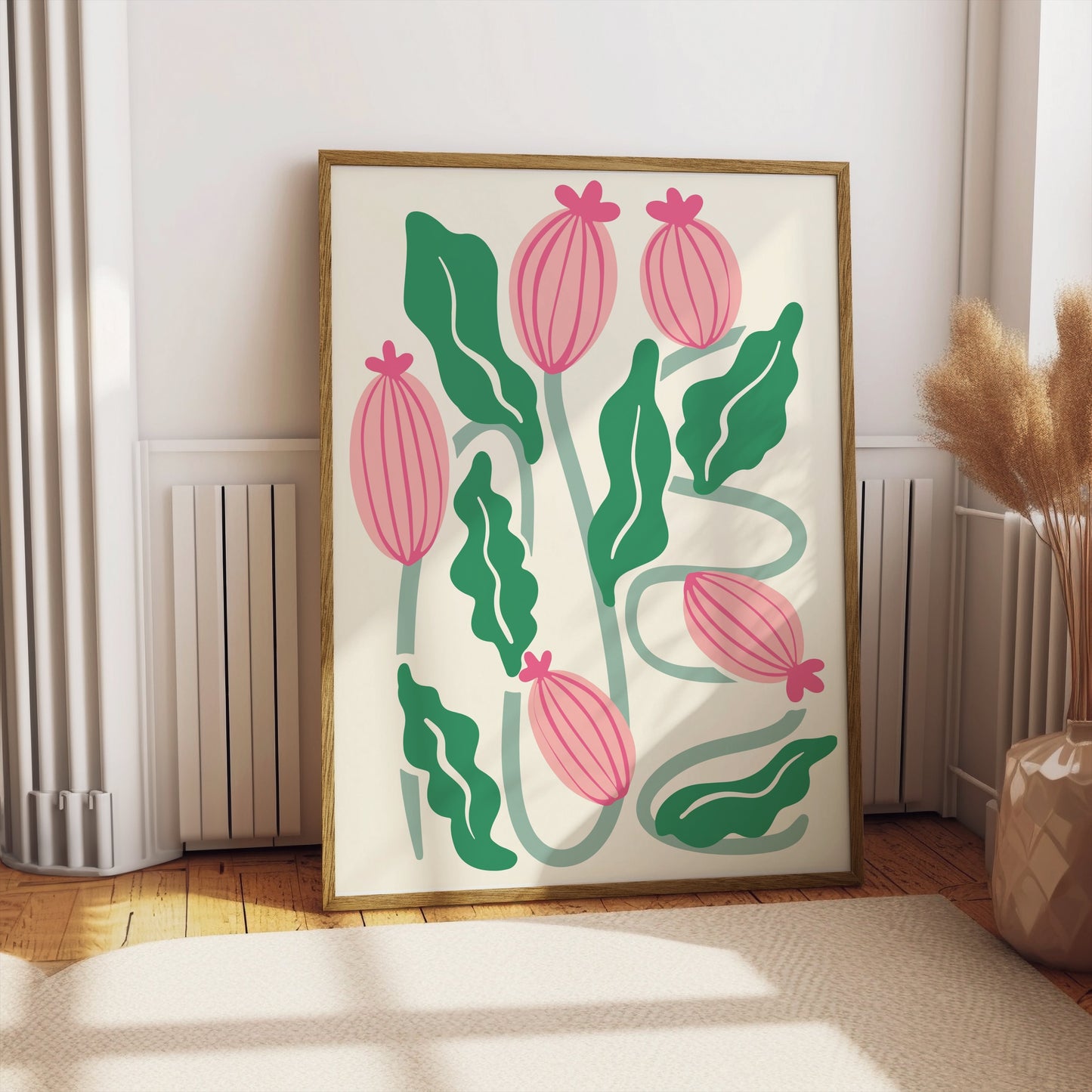 Premium Poster of Elegant Pink and Green Botanical Art Posters