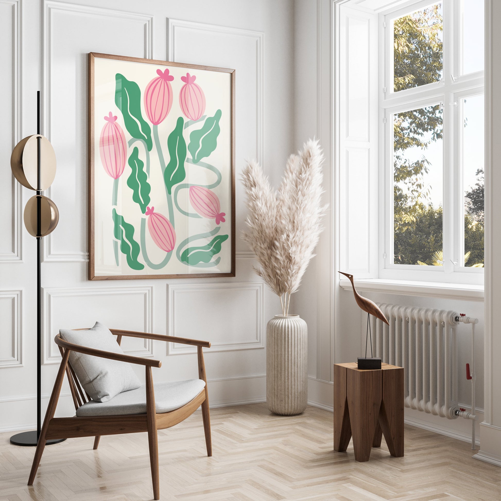 Premium Poster of Elegant Pink and Green Botanical Art Posters