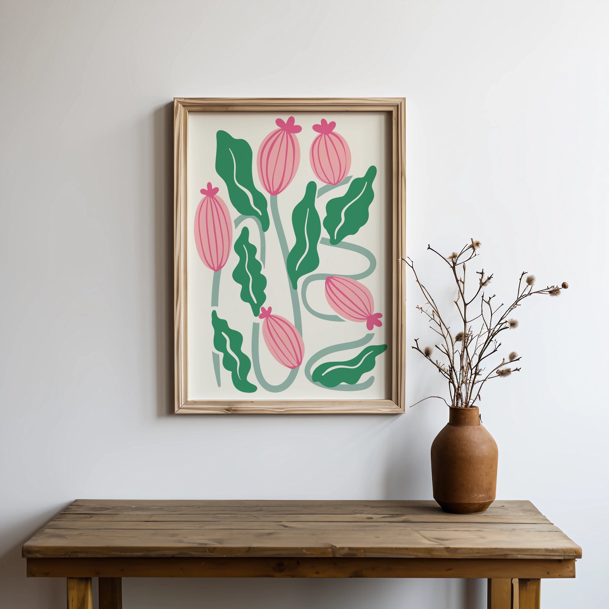 Premium Poster of Elegant Pink and Green Botanical Art Posters