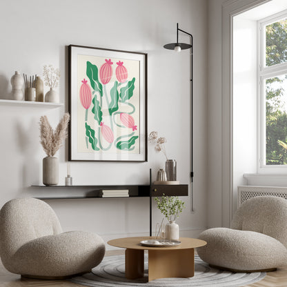 Premium Poster of Elegant Pink and Green Botanical Art Posters