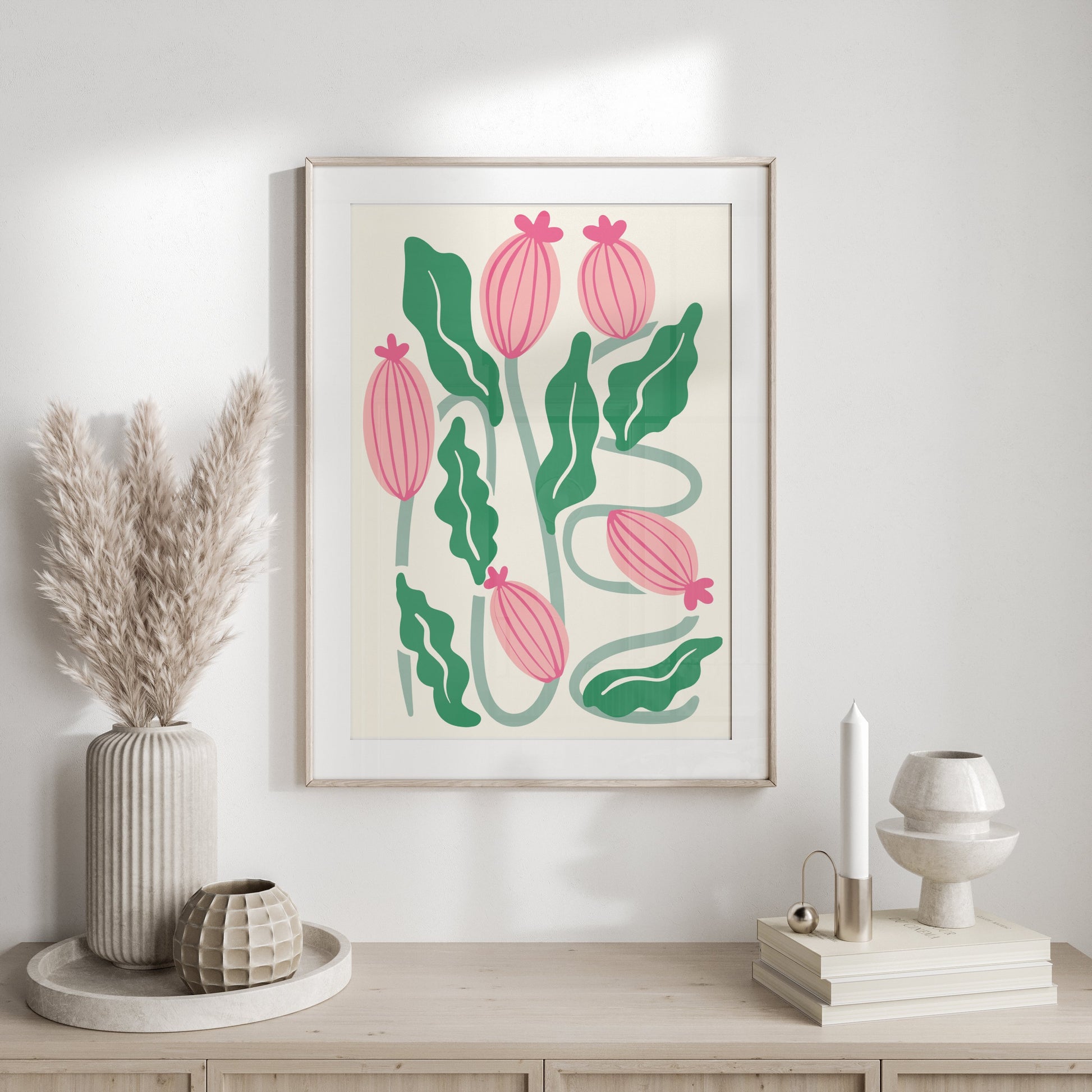 Premium Poster of Elegant Pink and Green Botanical Art Posters