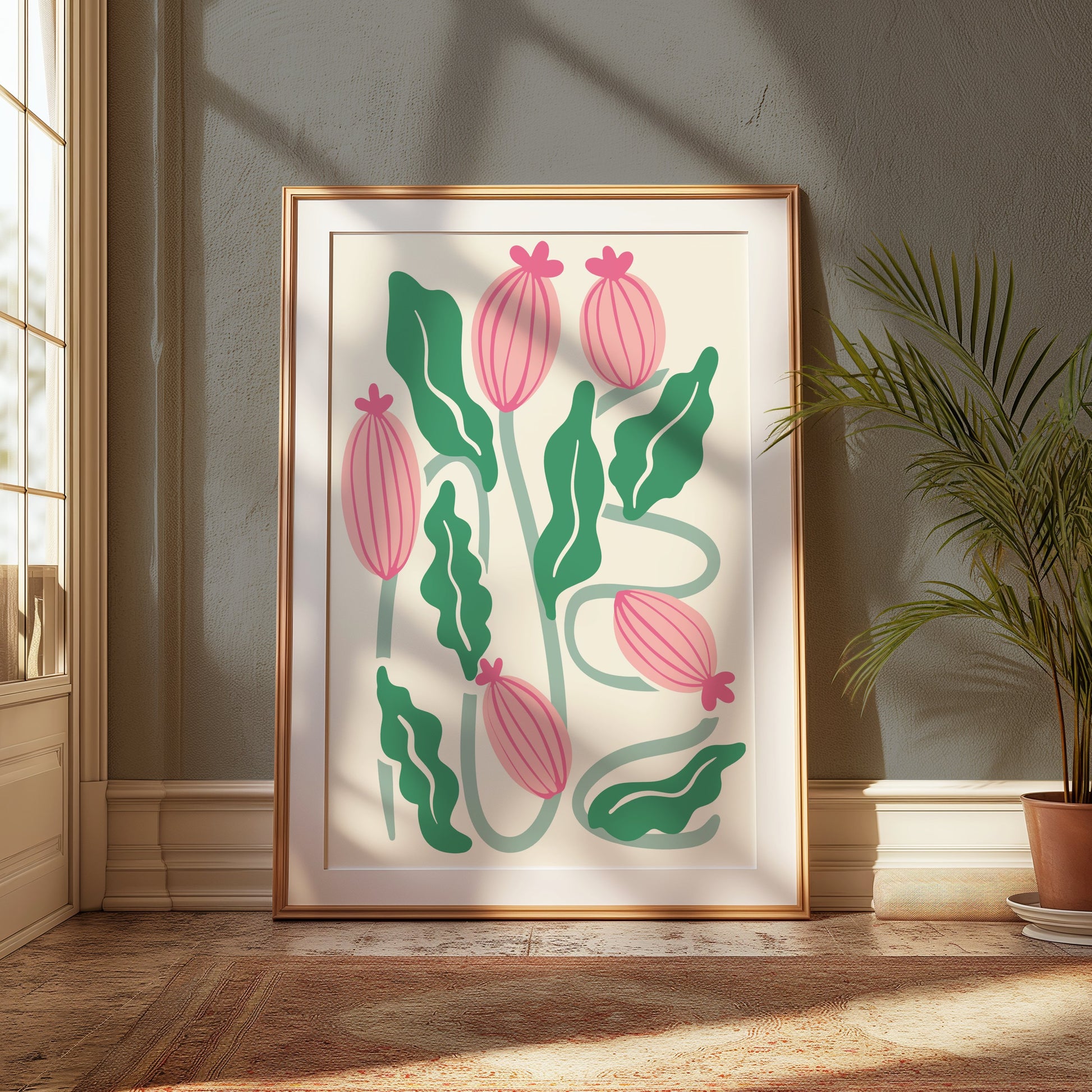 Premium Poster of Elegant Pink and Green Botanical Art Posters