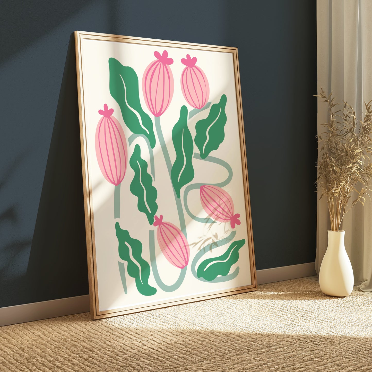 Premium Poster of Elegant Pink and Green Botanical Art Posters