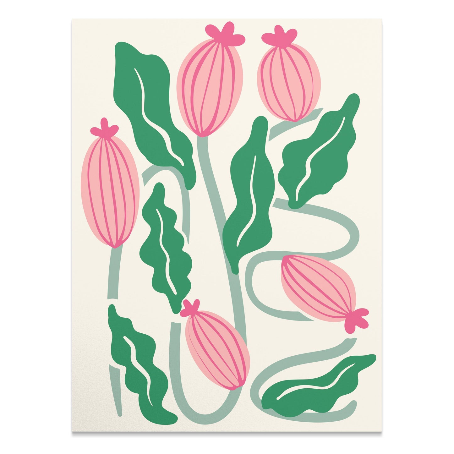 Premium Poster of Elegant Pink and Green Botanical Art Posters