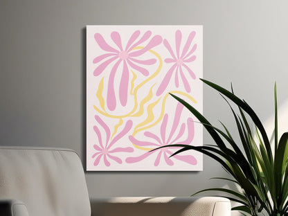 Premium Poster of Elegant Pink and Yellow Floral Wall Art Canvas Wraps
