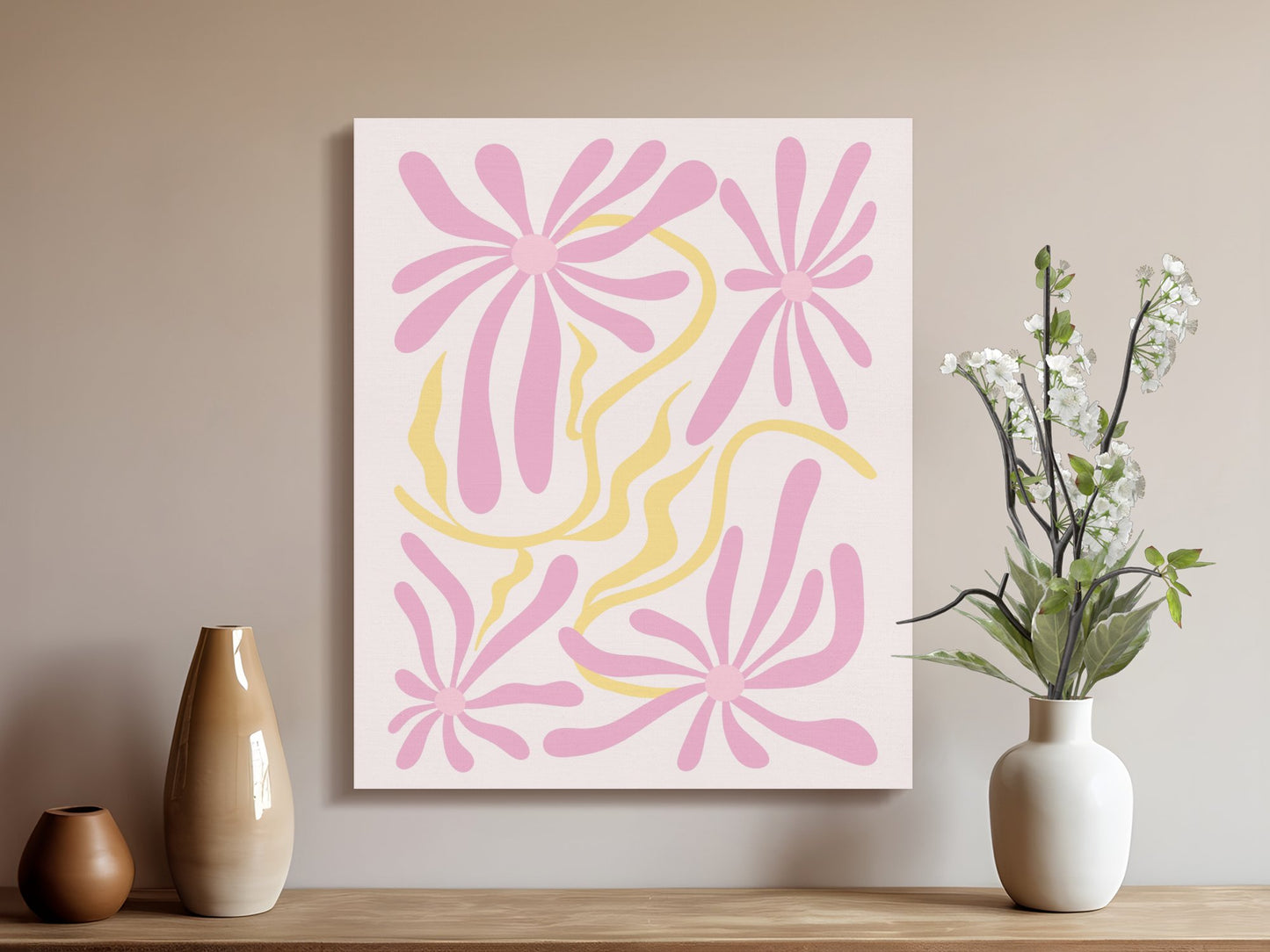 Premium Poster of Elegant Pink and Yellow Floral Wall Art Canvas Wraps