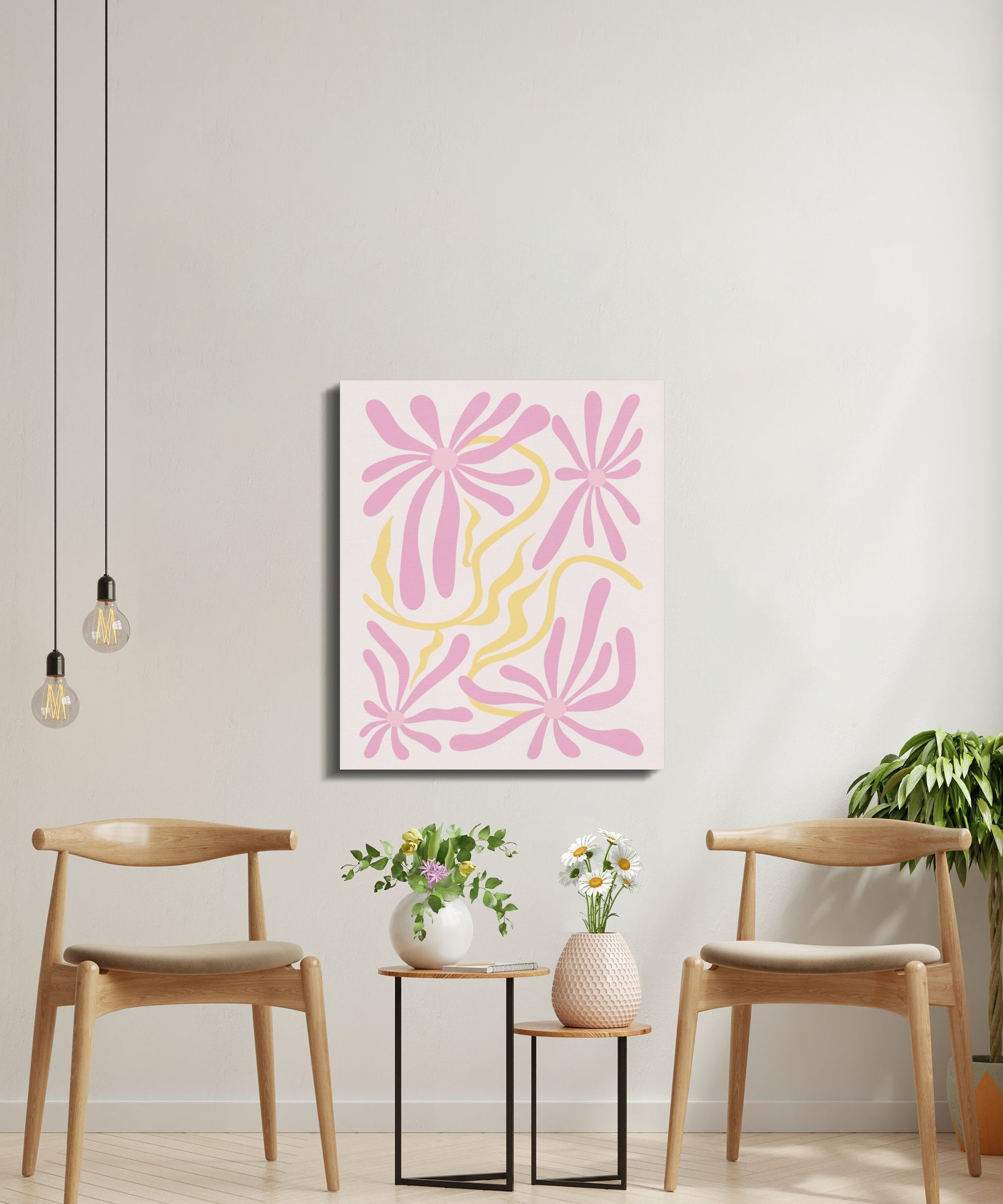Premium Poster of Elegant Pink and Yellow Floral Wall Art Canvas Wraps