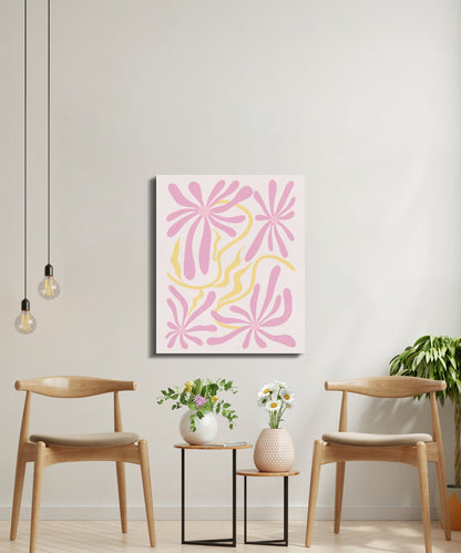 Premium Poster of Elegant Pink and Yellow Floral Wall Art Canvas Wraps