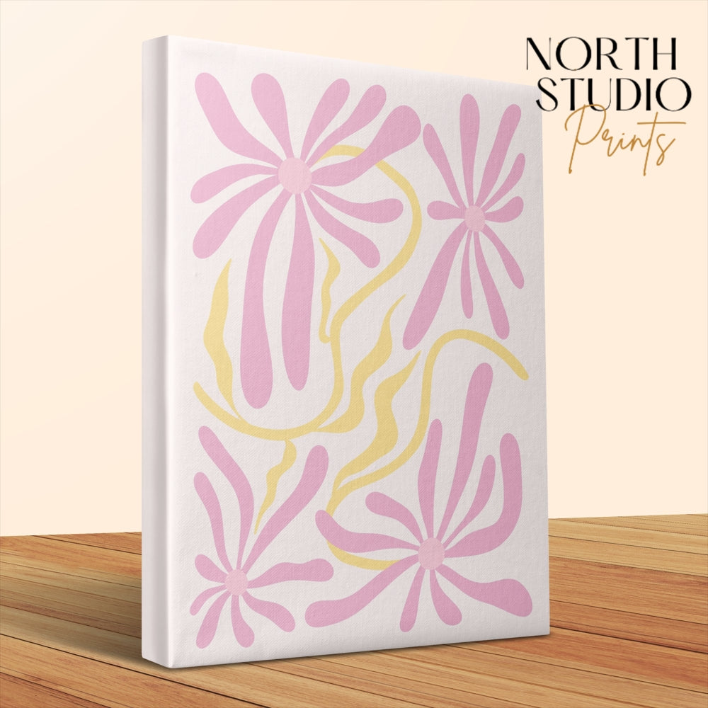 Premium Poster of Elegant Pink and Yellow Floral Wall Art Canvas Wraps