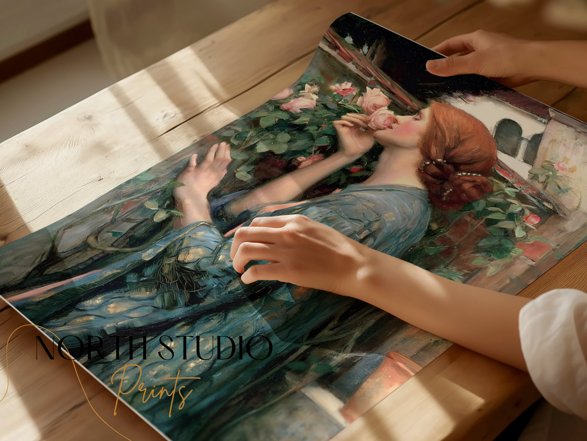 Premium Poster of Elegant Portrait of Woman Surrounded by Roses Posters