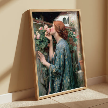 Premium Poster of Elegant Portrait of Woman Surrounded by Roses Posters