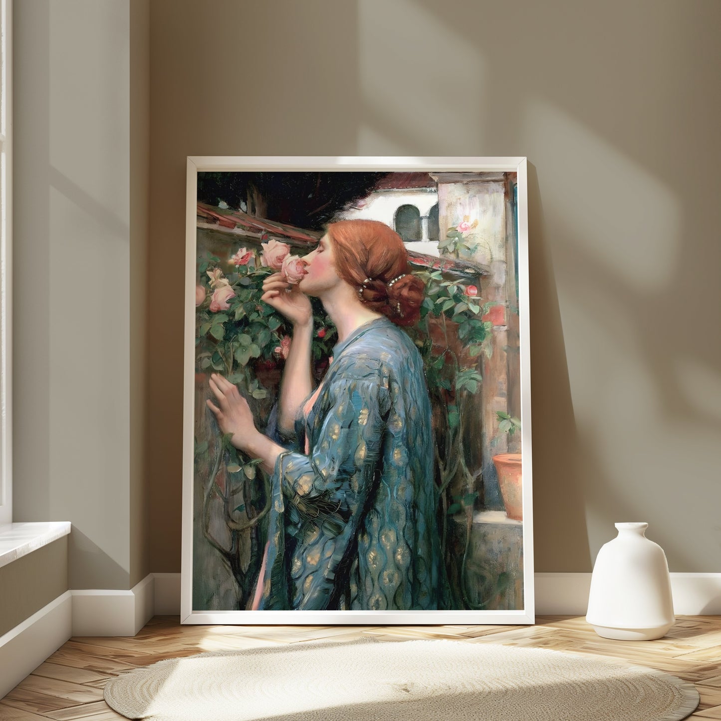 Premium Poster of Elegant Portrait of Woman Surrounded by Roses Posters