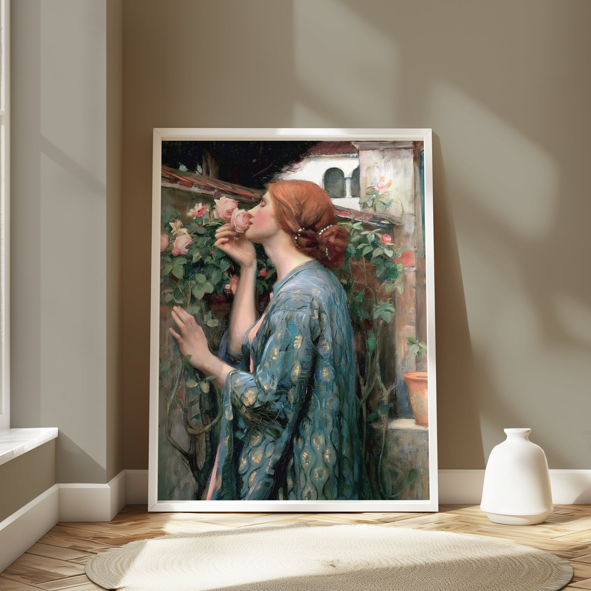 Premium Poster of Elegant Portrait of Woman Surrounded by Roses Posters
