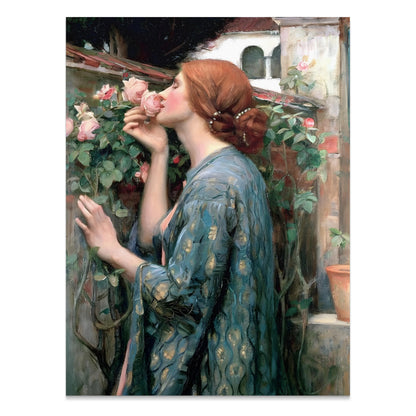 Premium Poster of Elegant Portrait of Woman Surrounded by Roses Posters