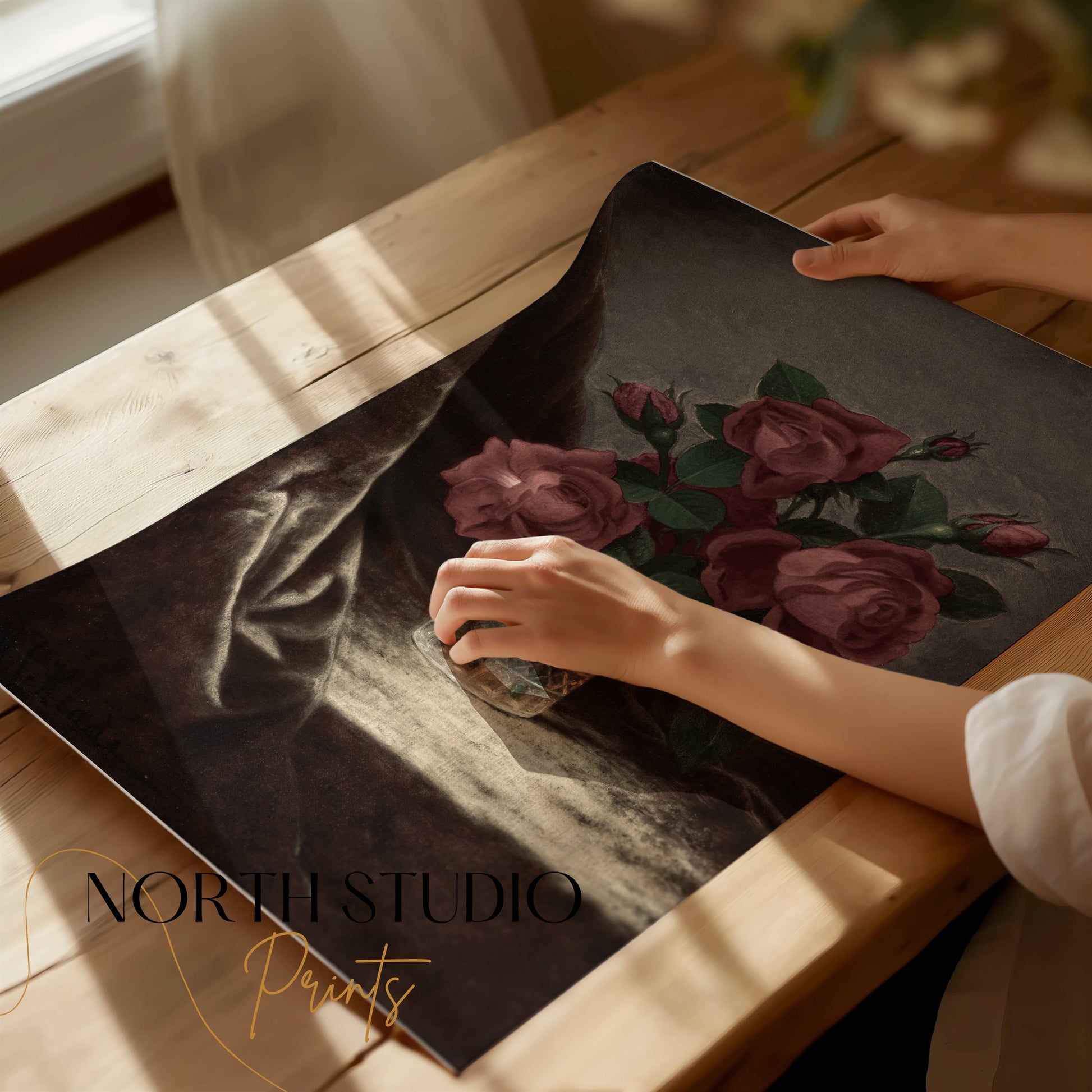 Premium Poster of Elegant Roses in Glass Vase Art Print Posters