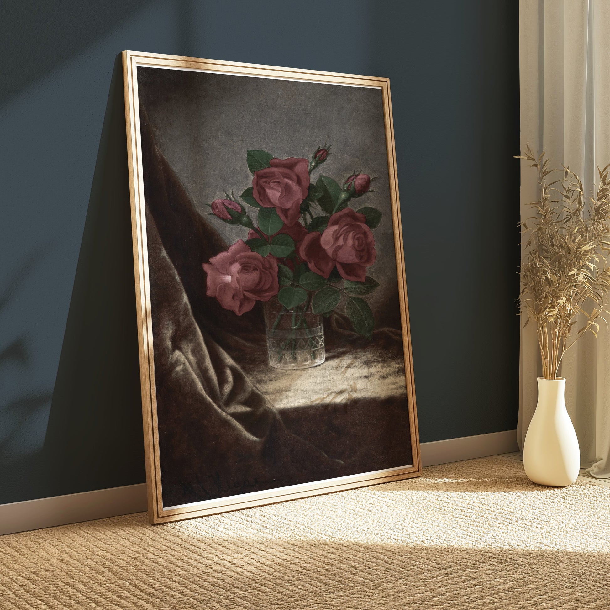 Premium Poster of Elegant Roses in Glass Vase Art Print Posters
