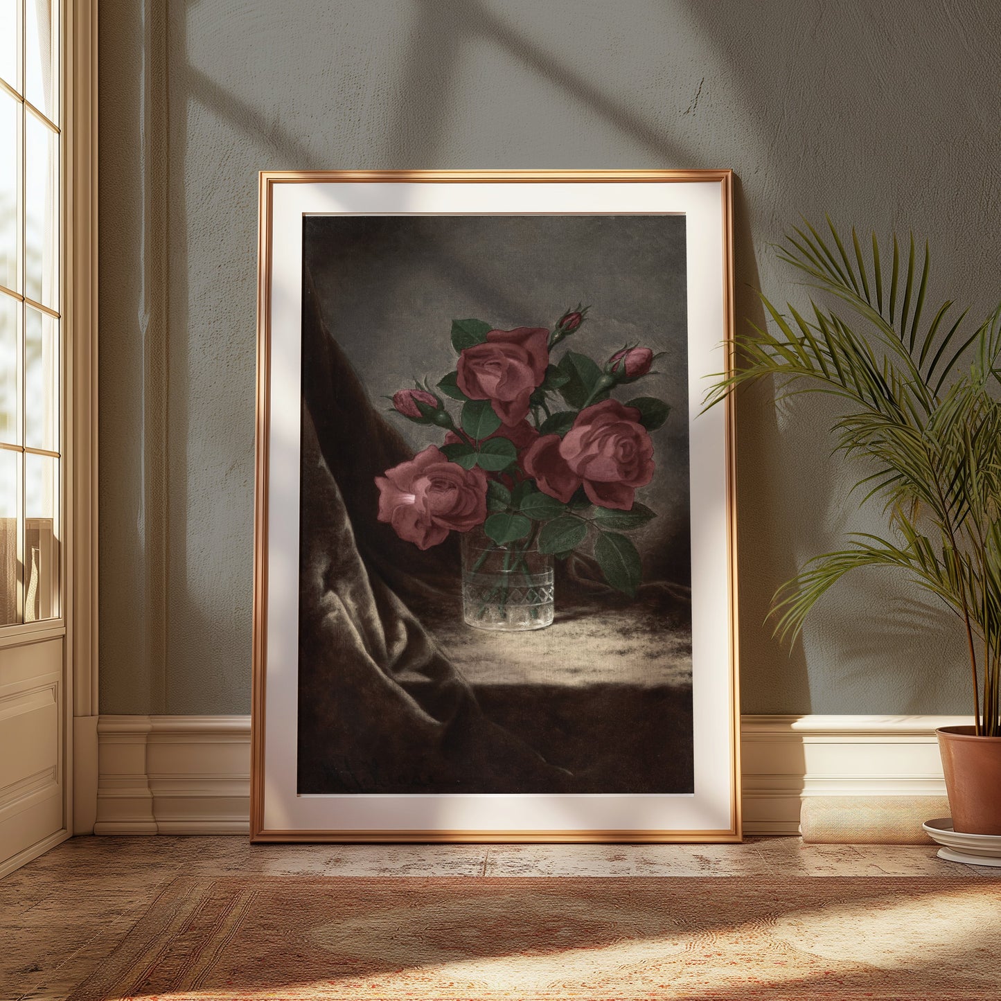 Premium Poster of Elegant Roses in Glass Vase Art Print Posters