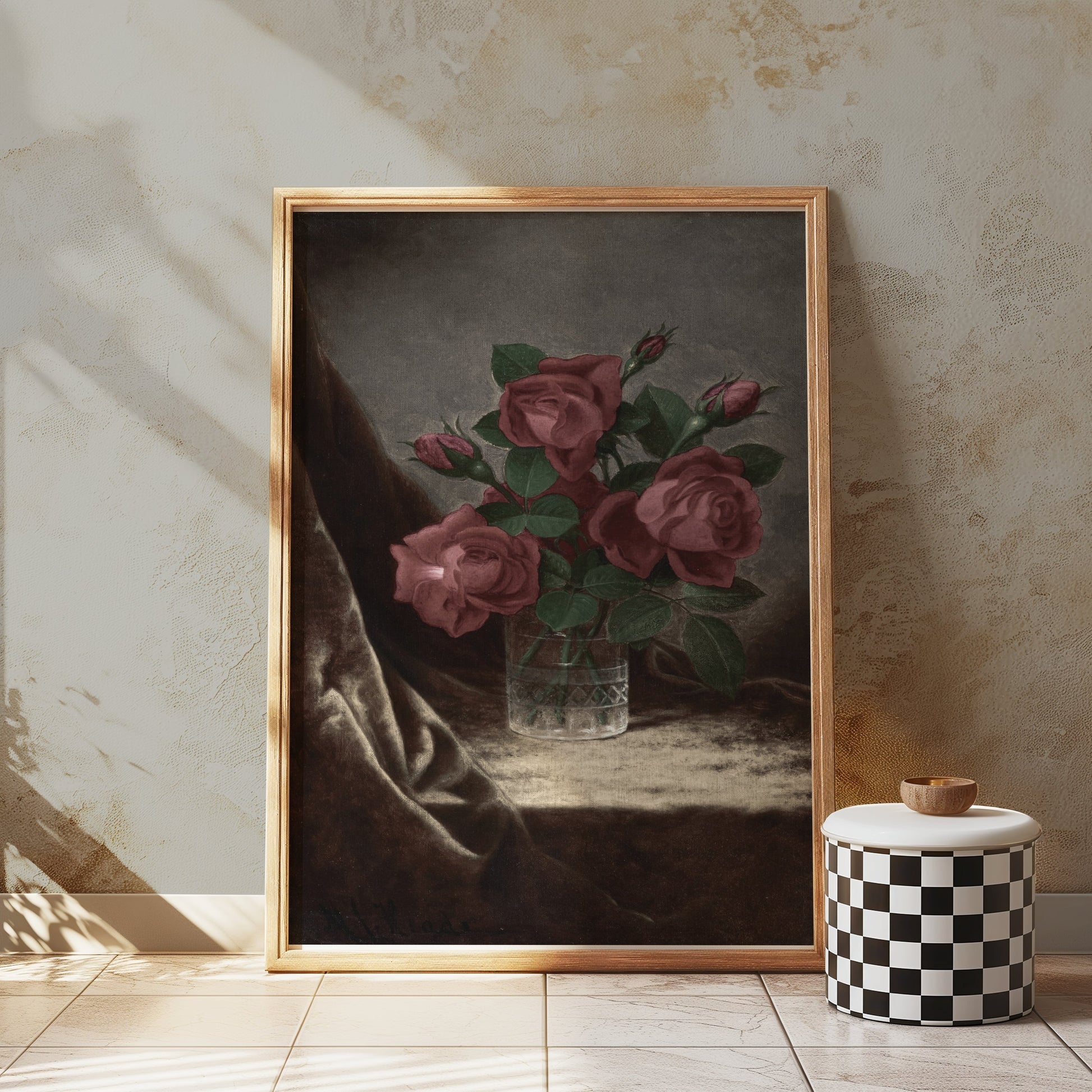 Premium Poster of Elegant Roses in Glass Vase Art Print Posters