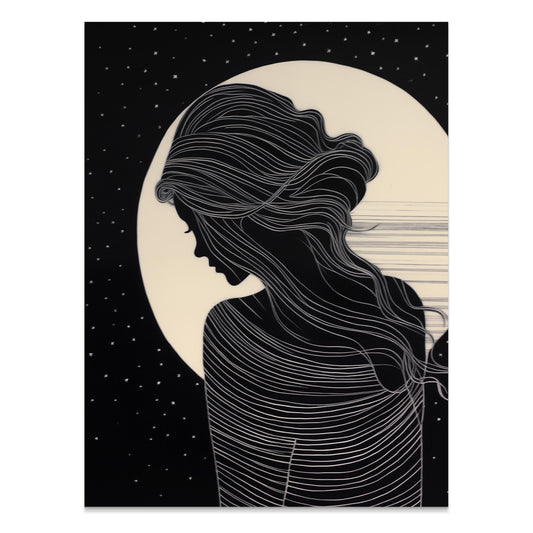 Premium Poster of Elegant Silhouette Artwork with Moon Posters