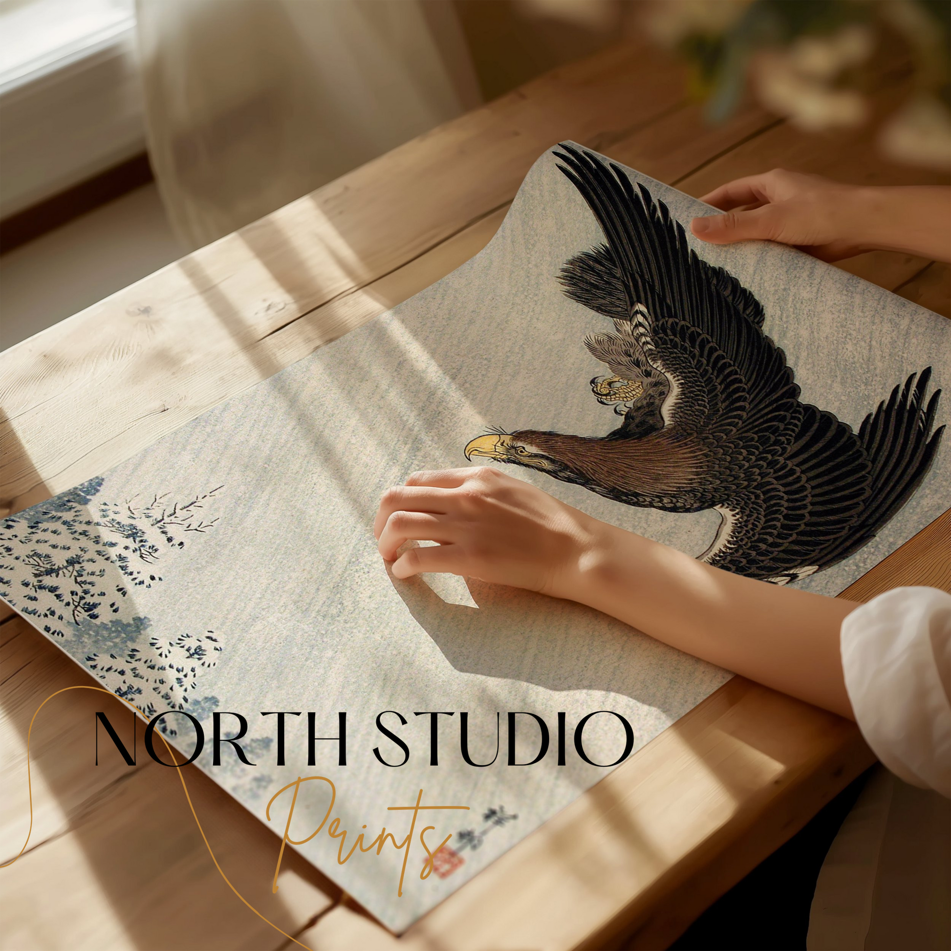 Premium Poster of Elegant Soaring Hawk Inspired Japanese Art Posters
