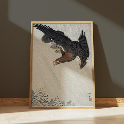 Premium Poster of Elegant Soaring Hawk Inspired Japanese Art Posters