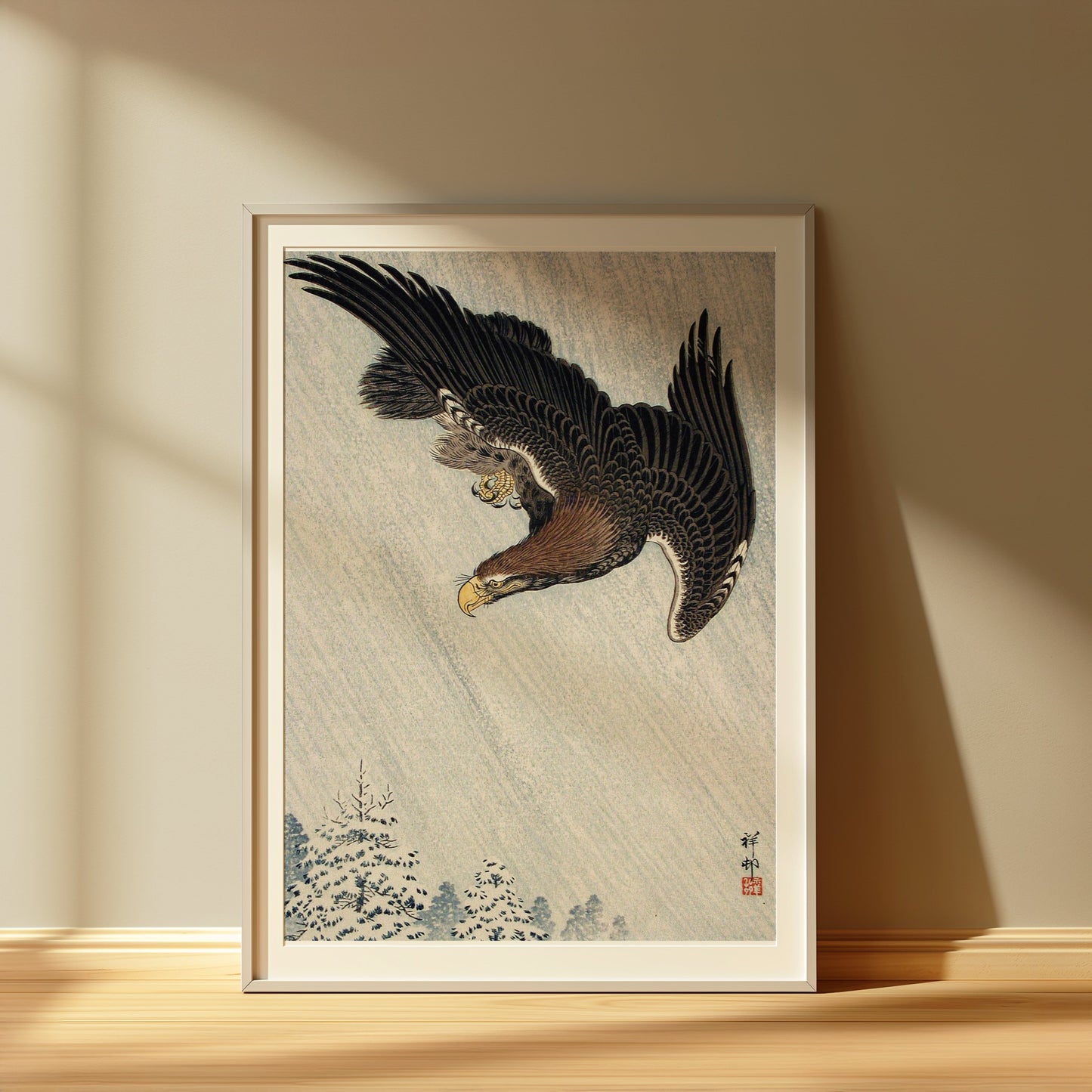 Premium Poster of Elegant Soaring Hawk Inspired Japanese Art Posters
