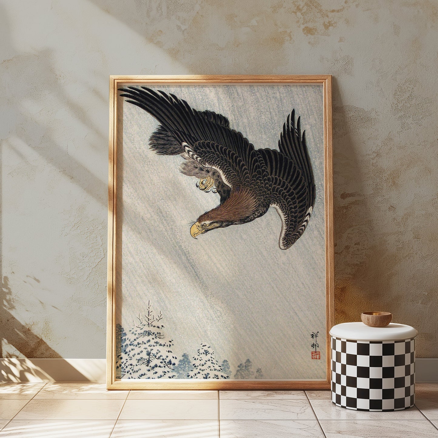 Premium Poster of Elegant Soaring Hawk Inspired Japanese Art Posters