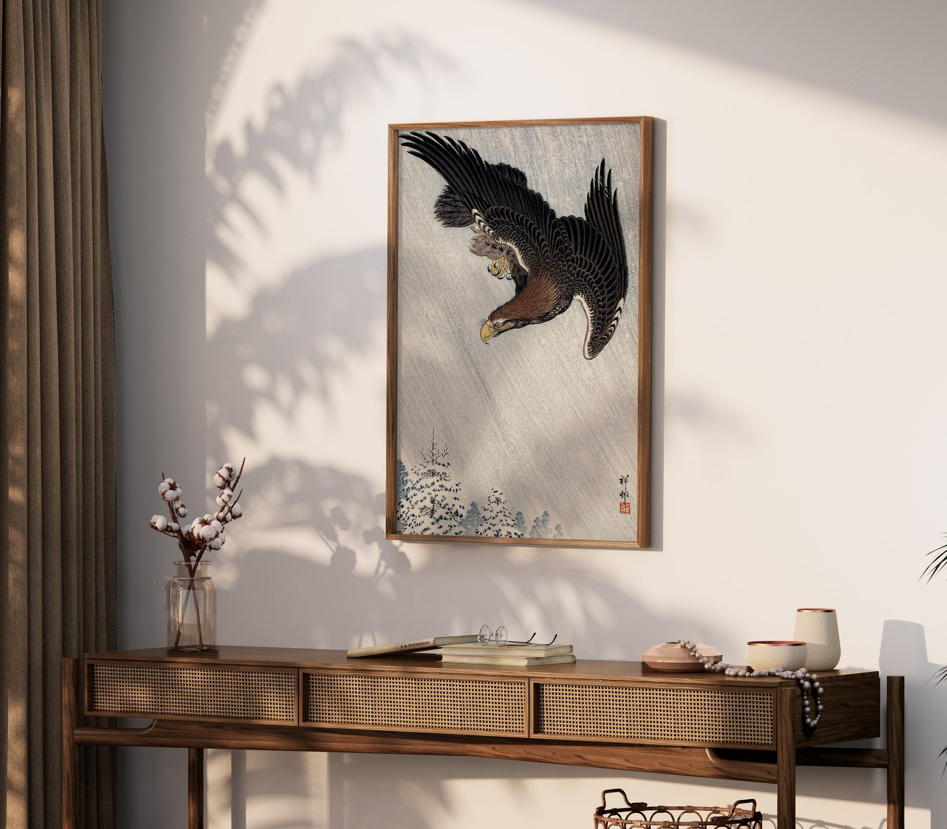 Premium Poster of Elegant Soaring Hawk Inspired Japanese Art Posters