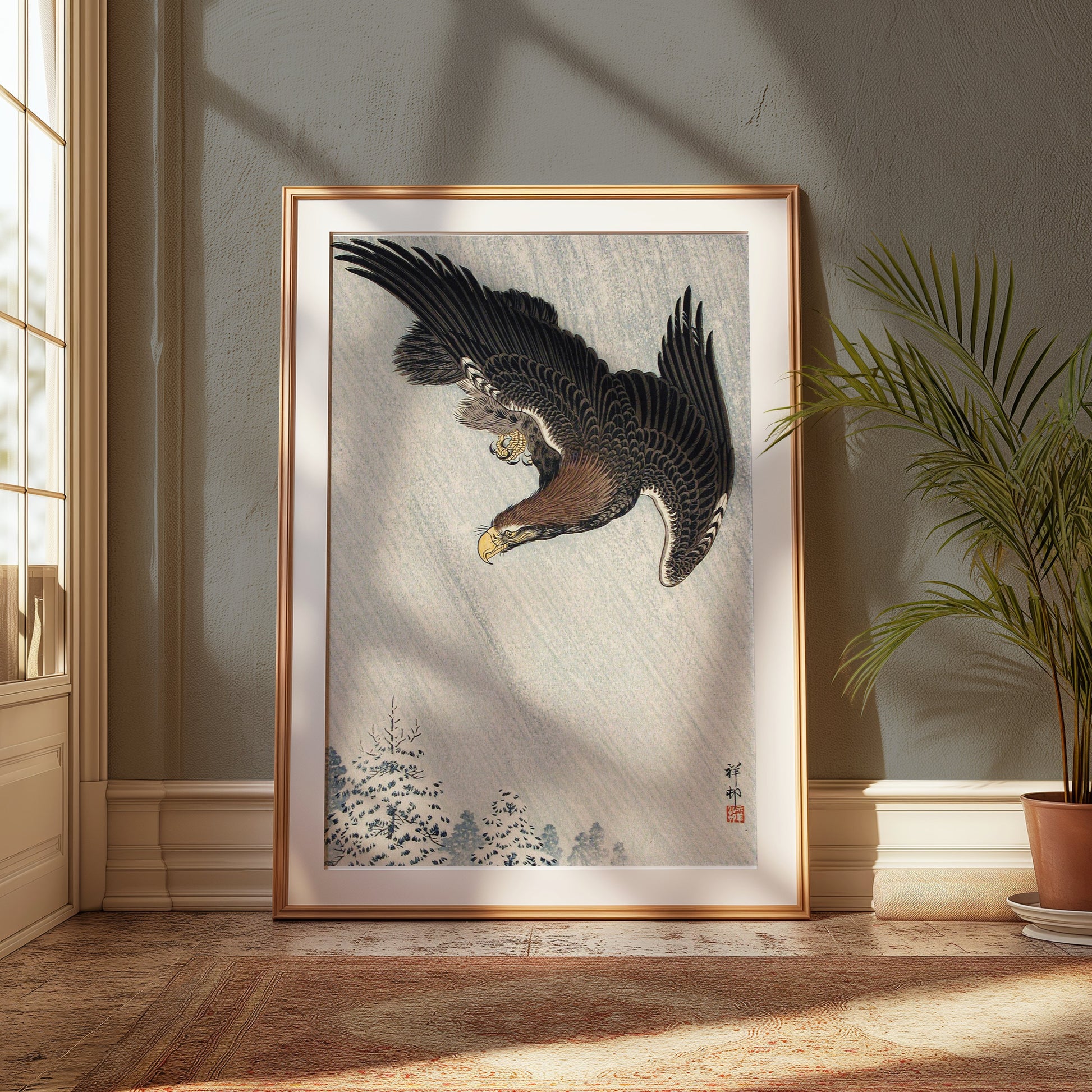 Premium Poster of Elegant Soaring Hawk Inspired Japanese Art Posters