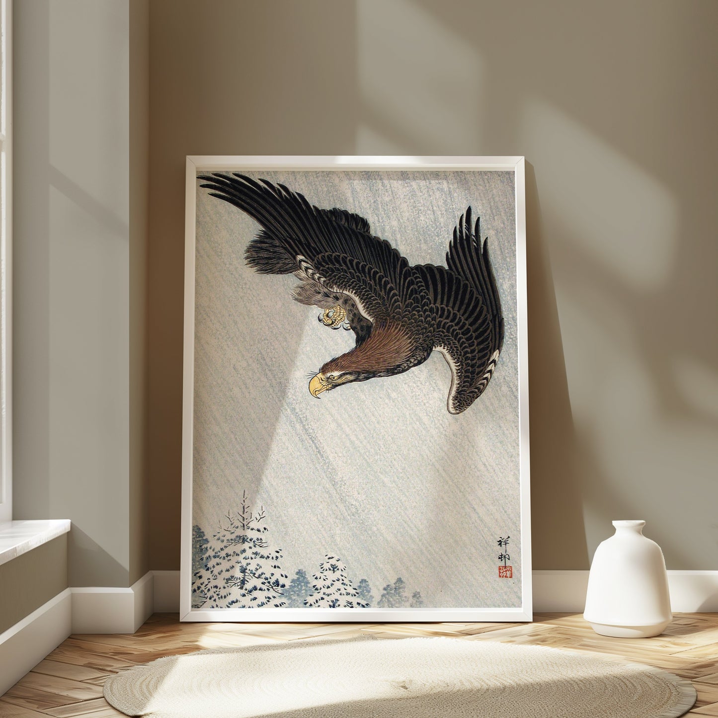 Premium Poster of Elegant Soaring Hawk Inspired Japanese Art Posters