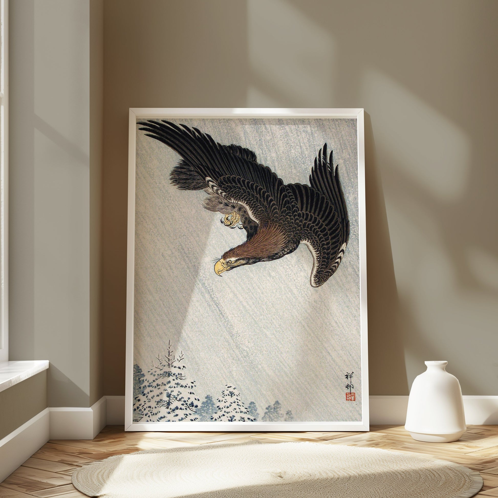 Premium Poster of Elegant Soaring Hawk Inspired Japanese Art Posters
