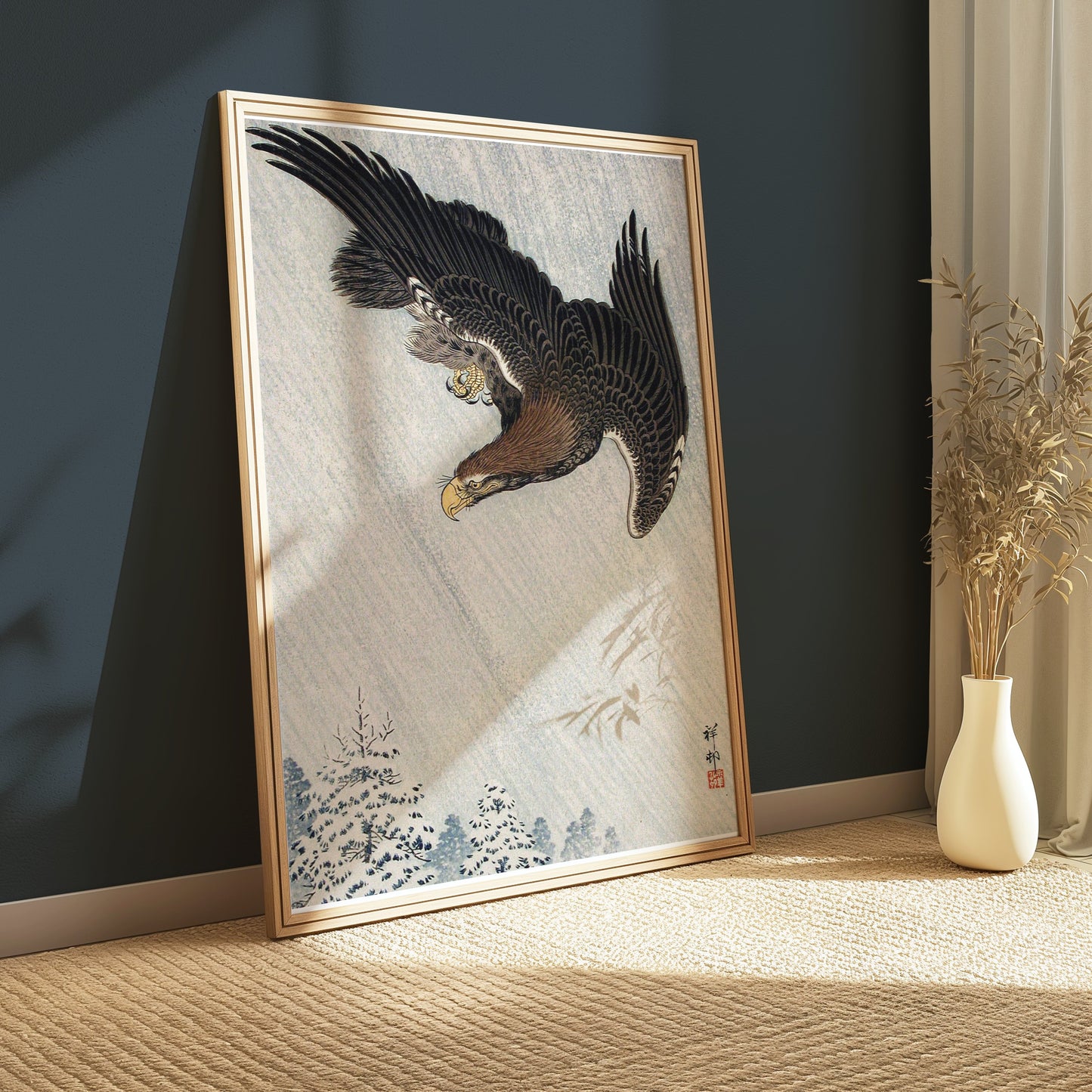 Premium Poster of Elegant Soaring Hawk Inspired Japanese Art Posters