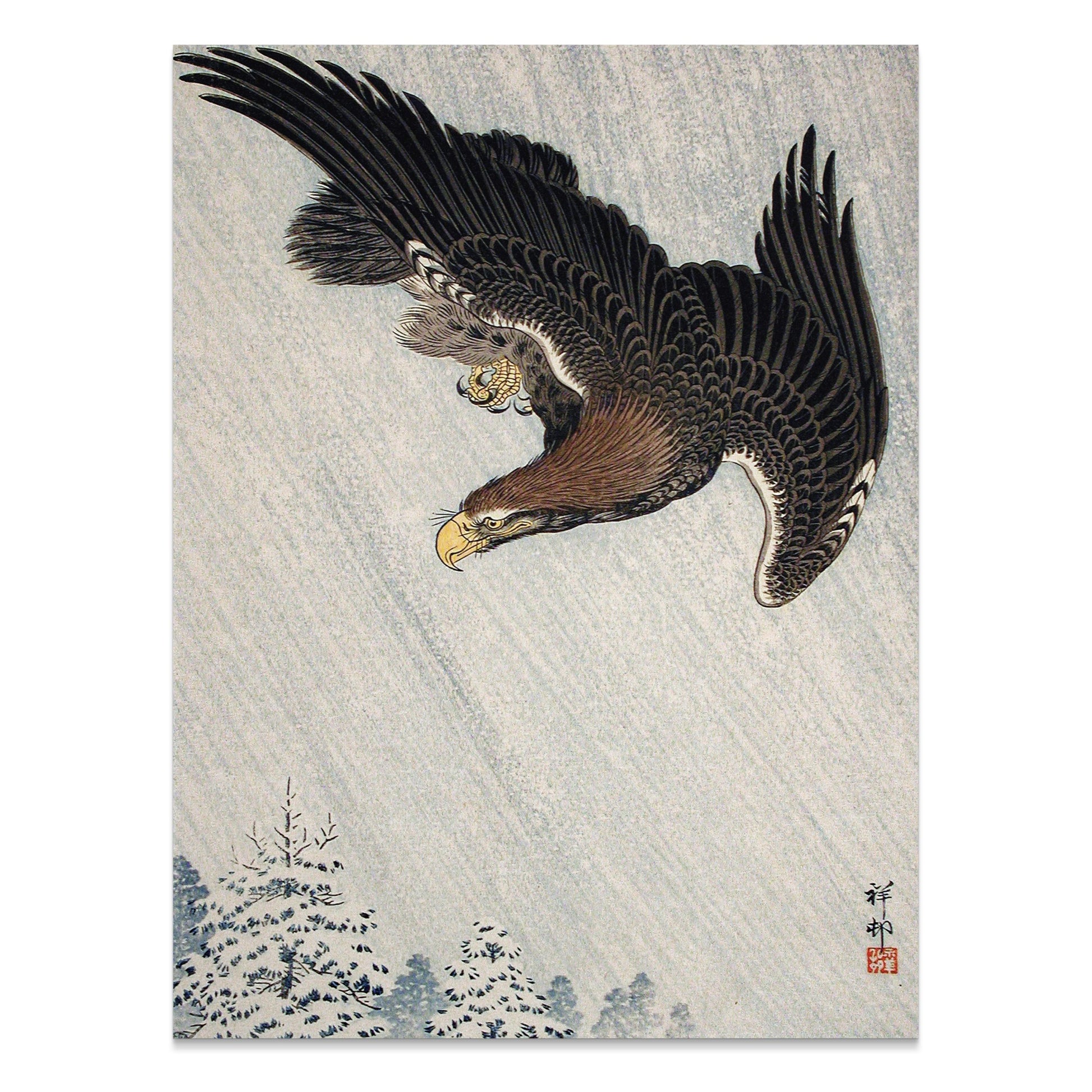 Premium Poster of Elegant Soaring Hawk Inspired Japanese Art Posters