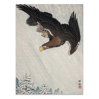 Premium Poster of Elegant Soaring Hawk Inspired Japanese Art Posters