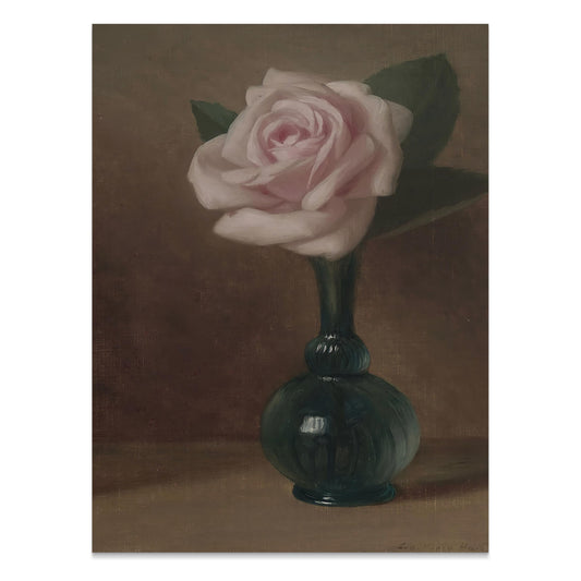 Premium Poster of Elegant Still Life of Pink Rose in Green Vase Posters